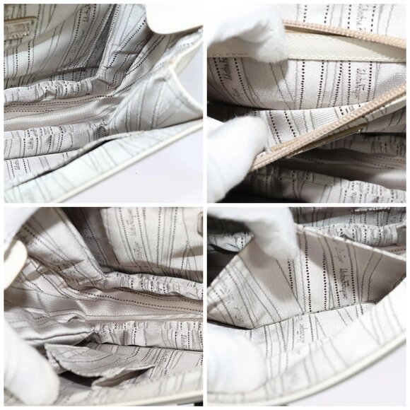 Salvatore Ferragamo Gancini Hand Bag Leather 2way White Silver Auth - Picture 15 of 16